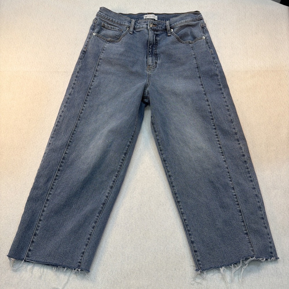 Jessica‎ Simpson Women Sz 10 Straight Wide Leg Jeans Raw Hem Cropped Medium Wash